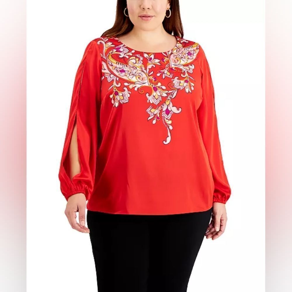 JM Collection Printed Slit-Sleeve Blouse sz 3x